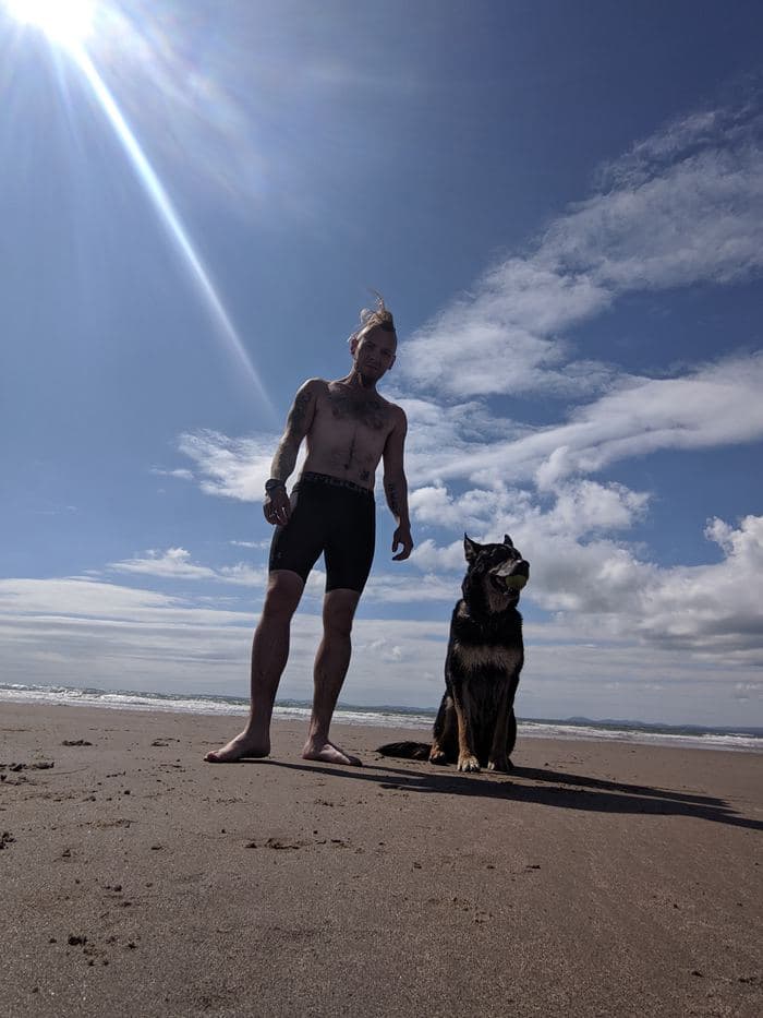 Rex and me at the beach