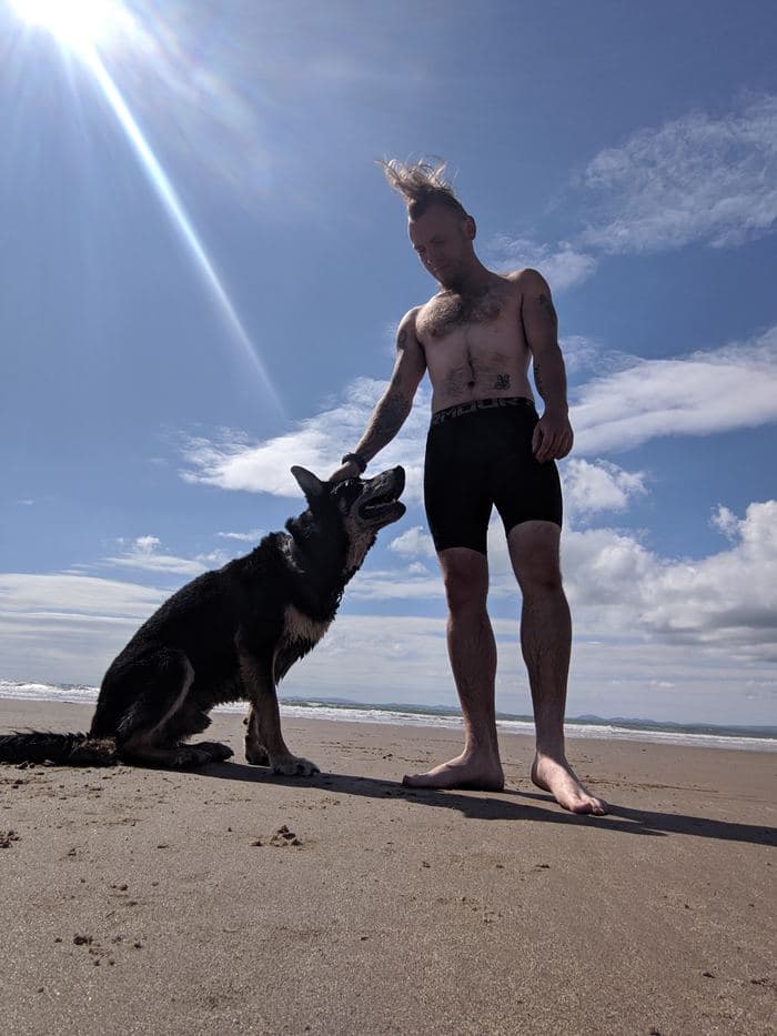 Rex and me at the beach